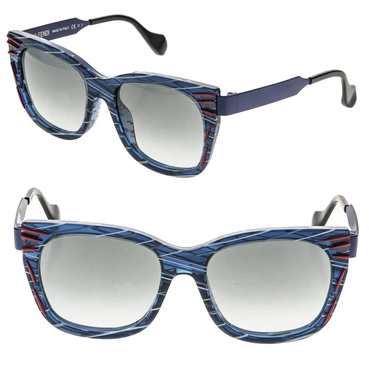 Fendi FF0180 Thierry Lasry Kinky Blue Red Stripe Square Metal Sunglasses 0180