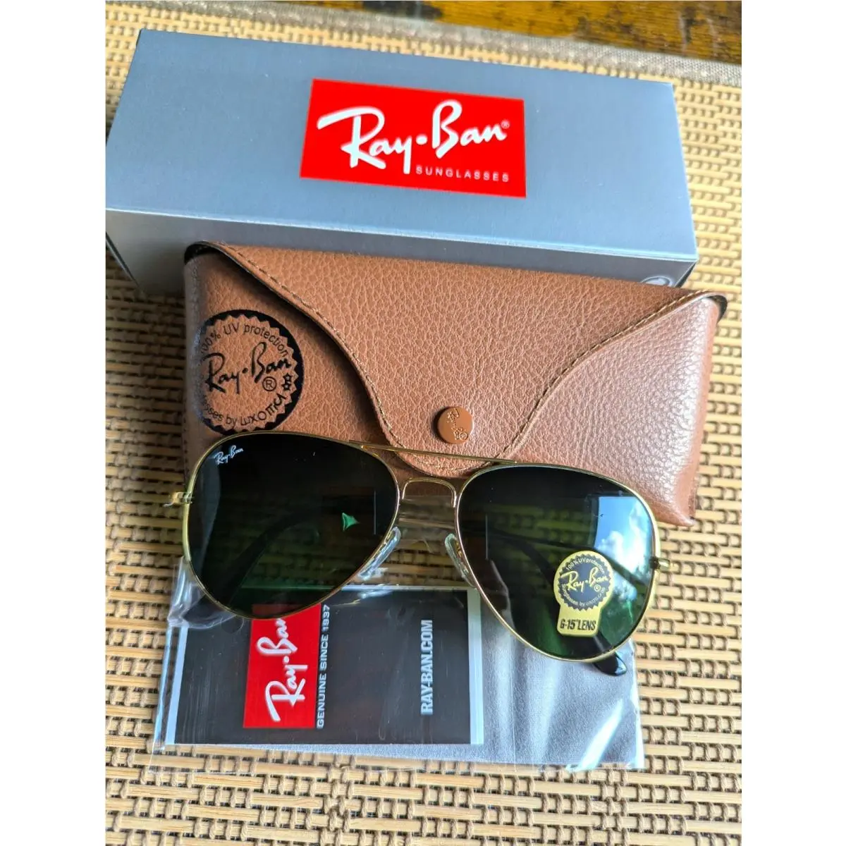 Ray-ban Aviator Green G-15 Lens Gold Metal Frame Unisex Sunglasses