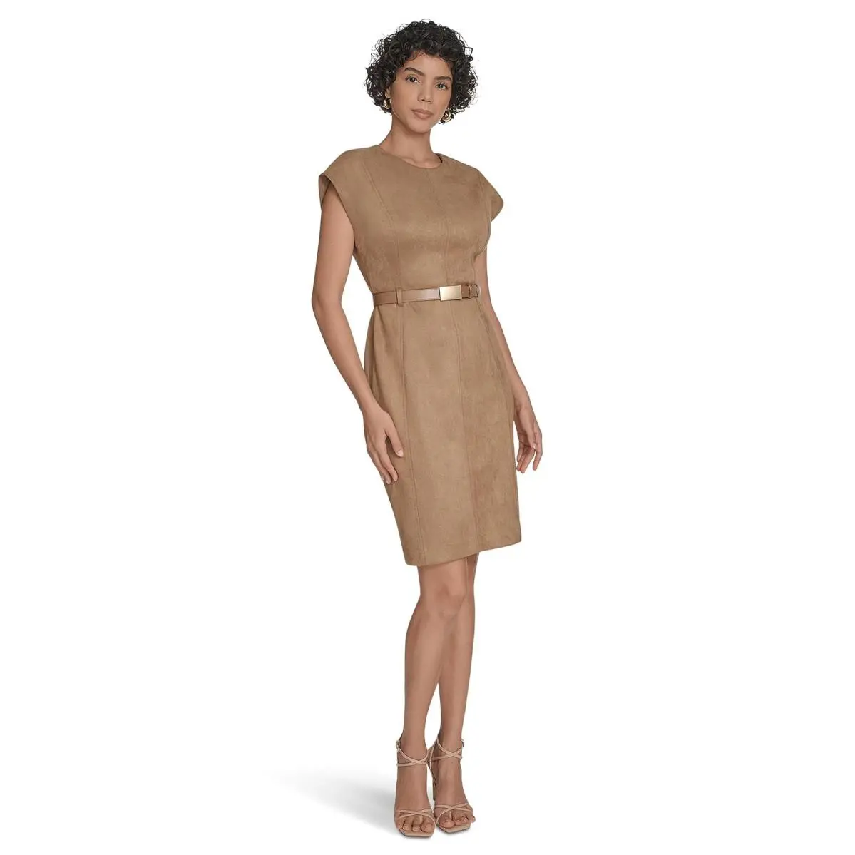 Woman`s Dresses Calvin Klein Suede Belted Cap Sleeve Sheath