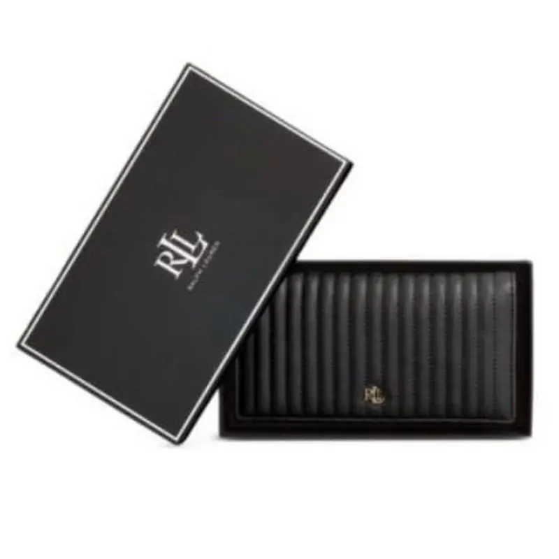 Ralph Lauren Women`s Quilted Leather Foldover Wallet in Black