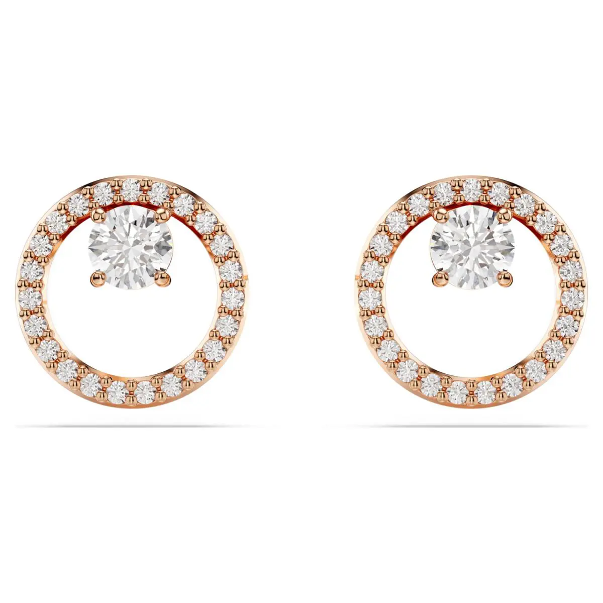 Swarovski Constella Stud Earrings Round Cut White Rose Gold-tone 5692263