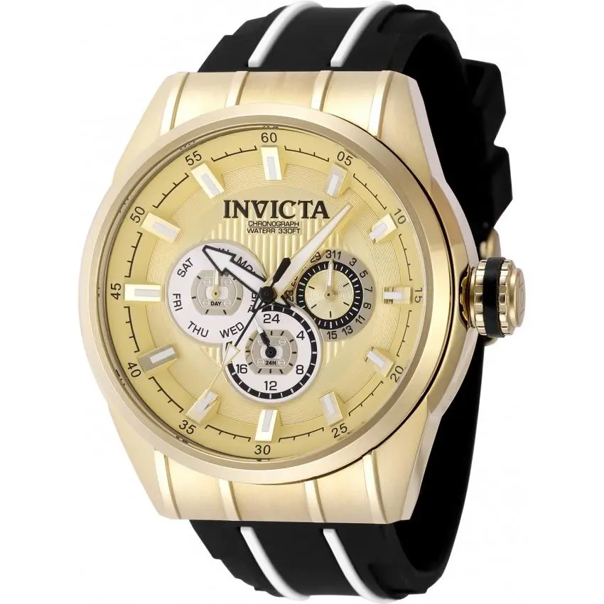 Invicta Speedway Quartz Gold Dial Men`s Watch 49056 - Dial: Gold-tone, Band: Two-tone (White and Black), Bezel: Gold-tone