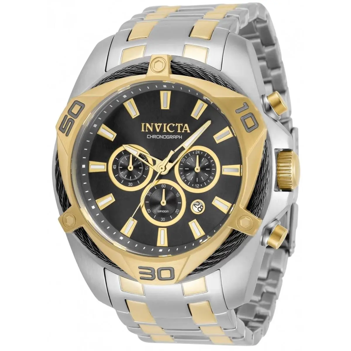 Invicta 34127 Quartz Watch Black Dial Stainless Steel 50mm Men