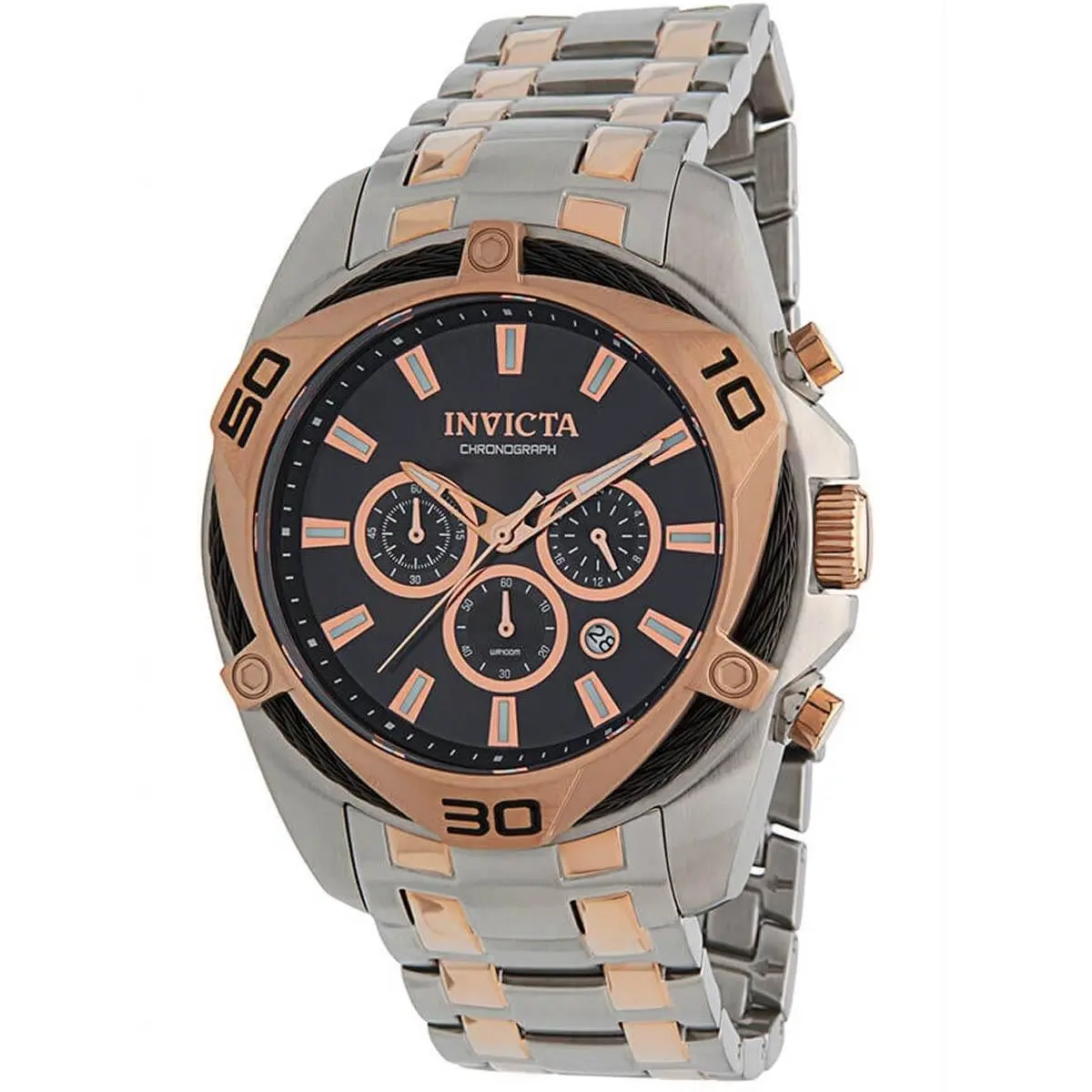Men`s Watch Bolt Chrono Black and Rose Gold Dial Two Tone Bracelet 34129 by Invicta
