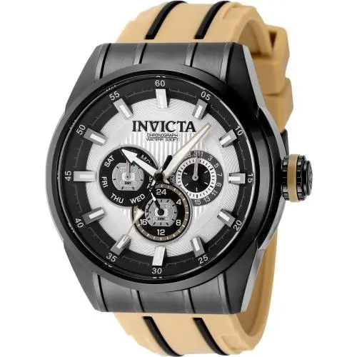 Invicta Mens 48mm Speedway Quartz Chronograph Brown/black/silver Tone 100m Watch - Dial: Silver, Band: Black, Brown, Bezel: Black, Brown