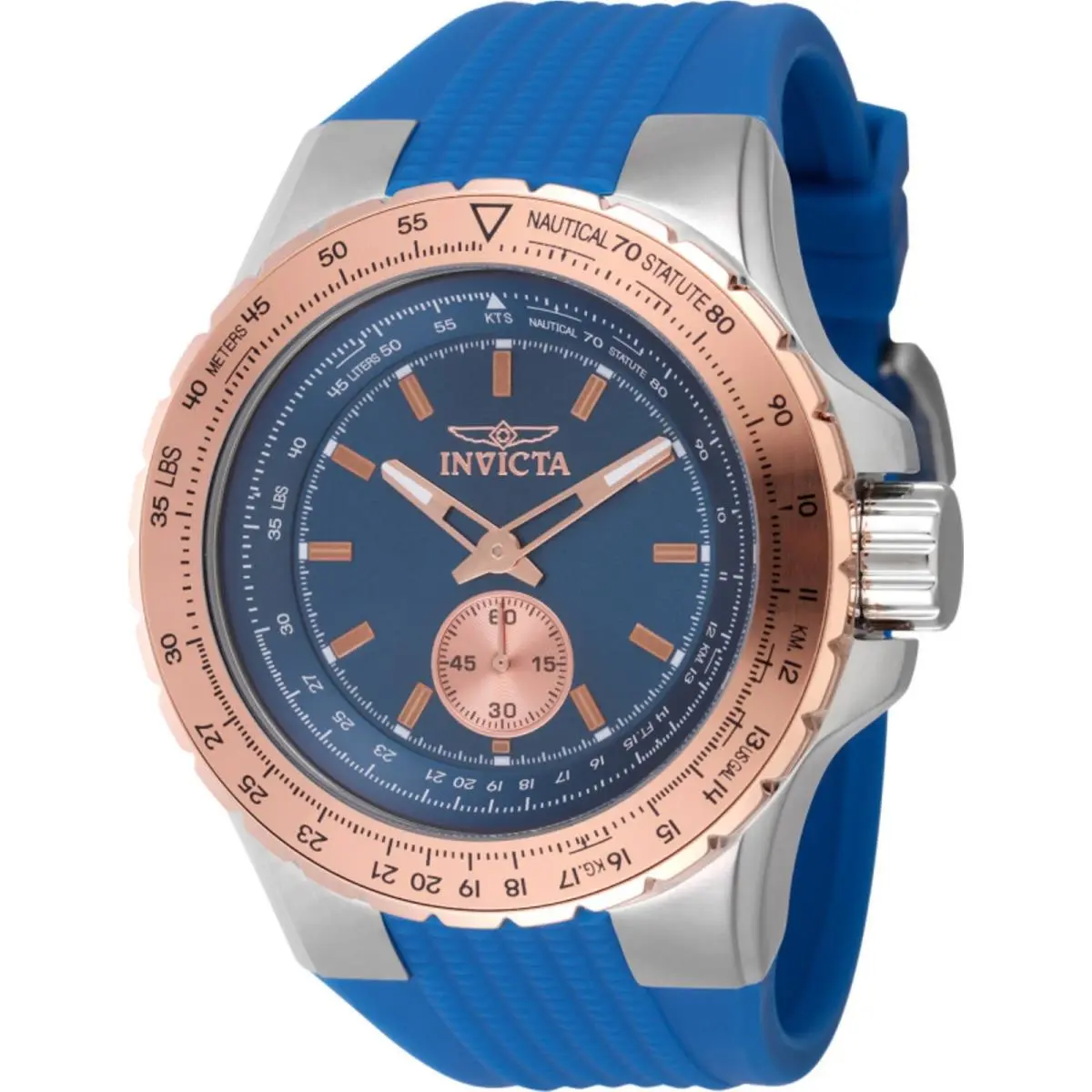 Men`s Watch Aviator Quartz Silver Tone Case Blue Silicone Strap 49309 by Invicta