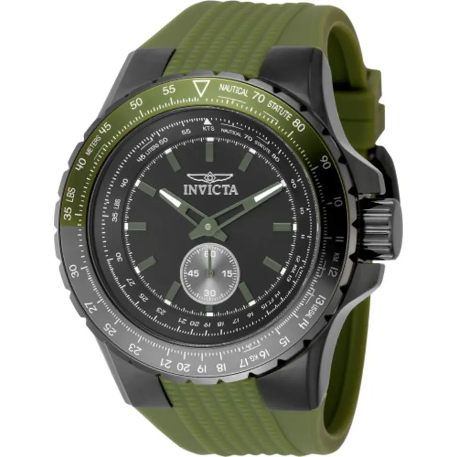 Invicta Aviator Quartz Black Dial Men`s Watch 49323 - Dial: Black, Band: Green, Bezel: Gunmetal