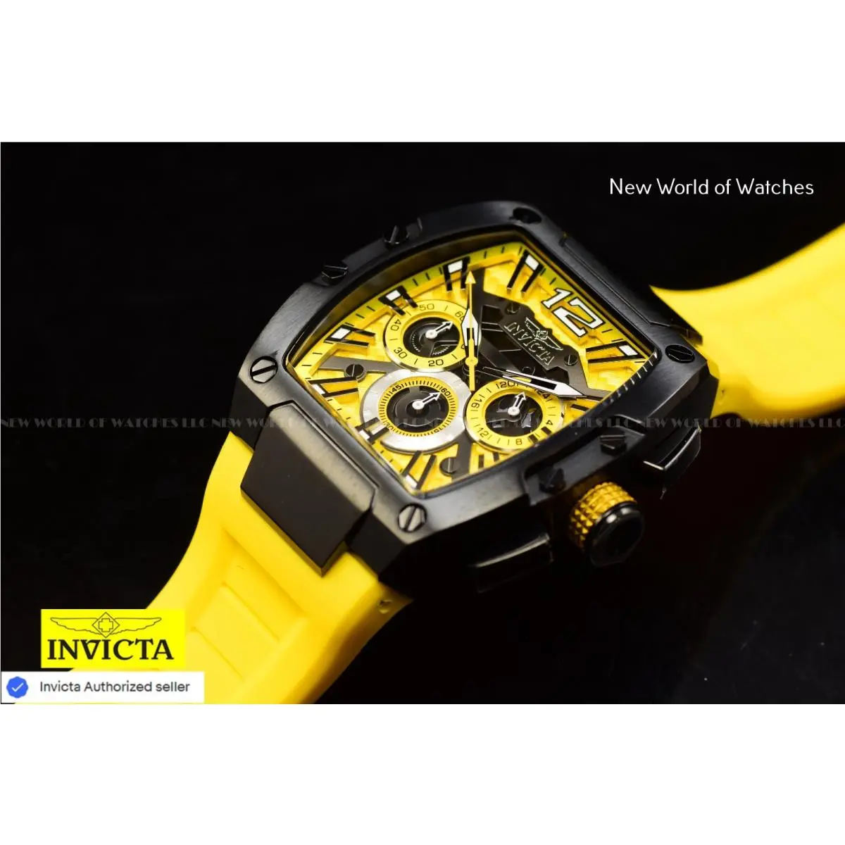 Invicta Men`s 43mm Racing Chronograph Skeleton Dial Yellow/black Tone Watch
