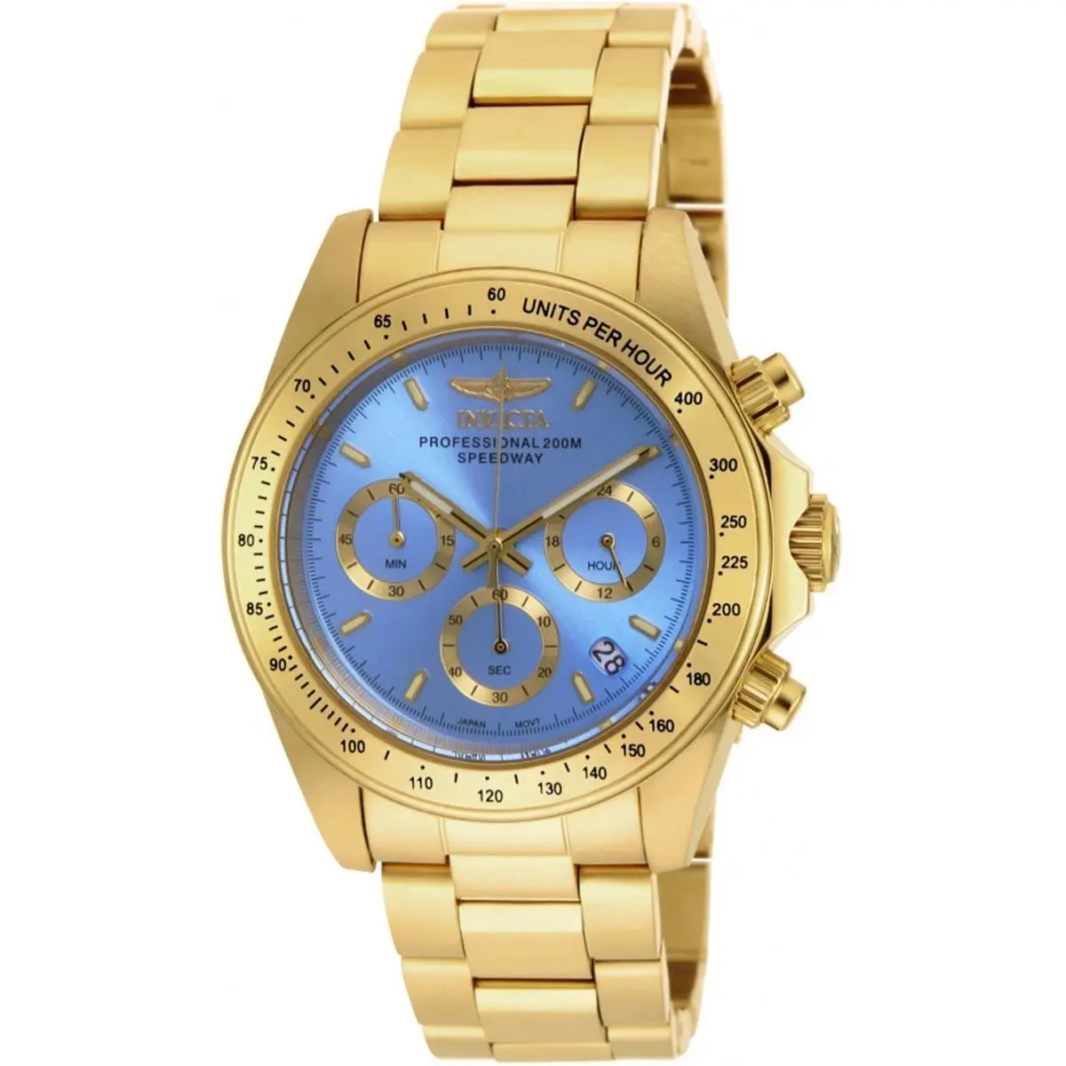 Invicta Women`s Watch Speedway Chronograph Blue Dial Yellow Gold Bracelet 18256