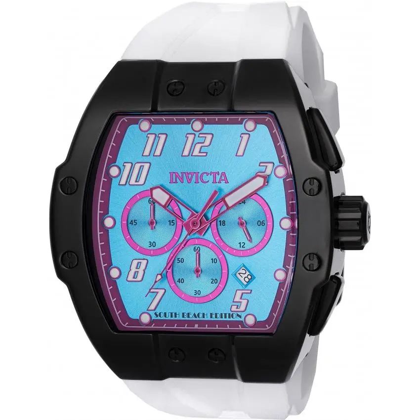 Invicta Racing South Beach Chronograph Gmt Quartz Aqua Dial Men`s Watch 48940 - Dial: AQUA, Band: White, Bezel: Black