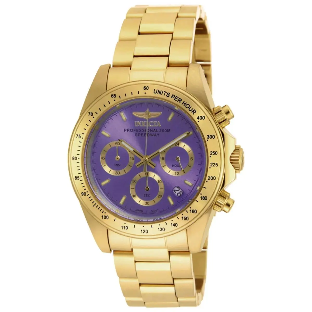 Invicta Men`s Watch Speedway Quartz Purple Dial Yellow Gold Bracelet 18257