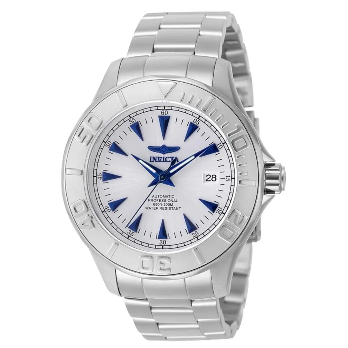 Invicta Men`s 7033 Signature Automatic 3 Hand Silver Dial Watch - Dial: Silver, Band: Silver