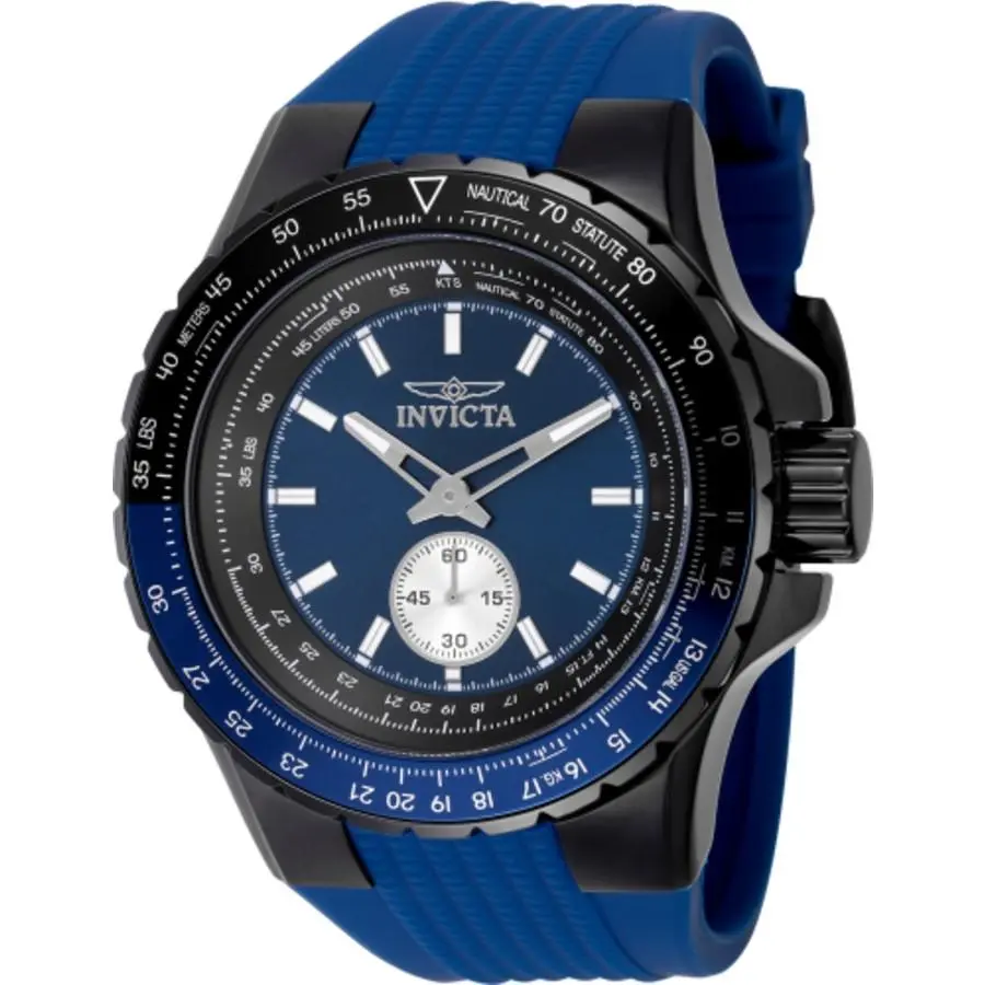 Invicta Aviator Quartz Blue Dial Men`s Watch 49300 - Dial: Blue, Band: Blue, Bezel: Black