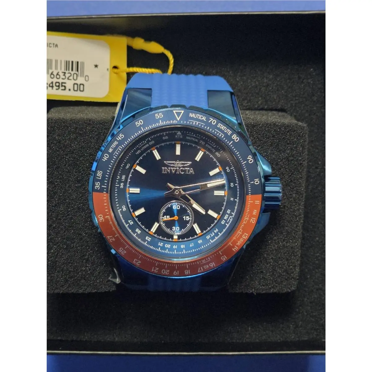Invicta Men`s Watch Aviator Quartz-blue Dial-silicone Rubber Strap- 50mm