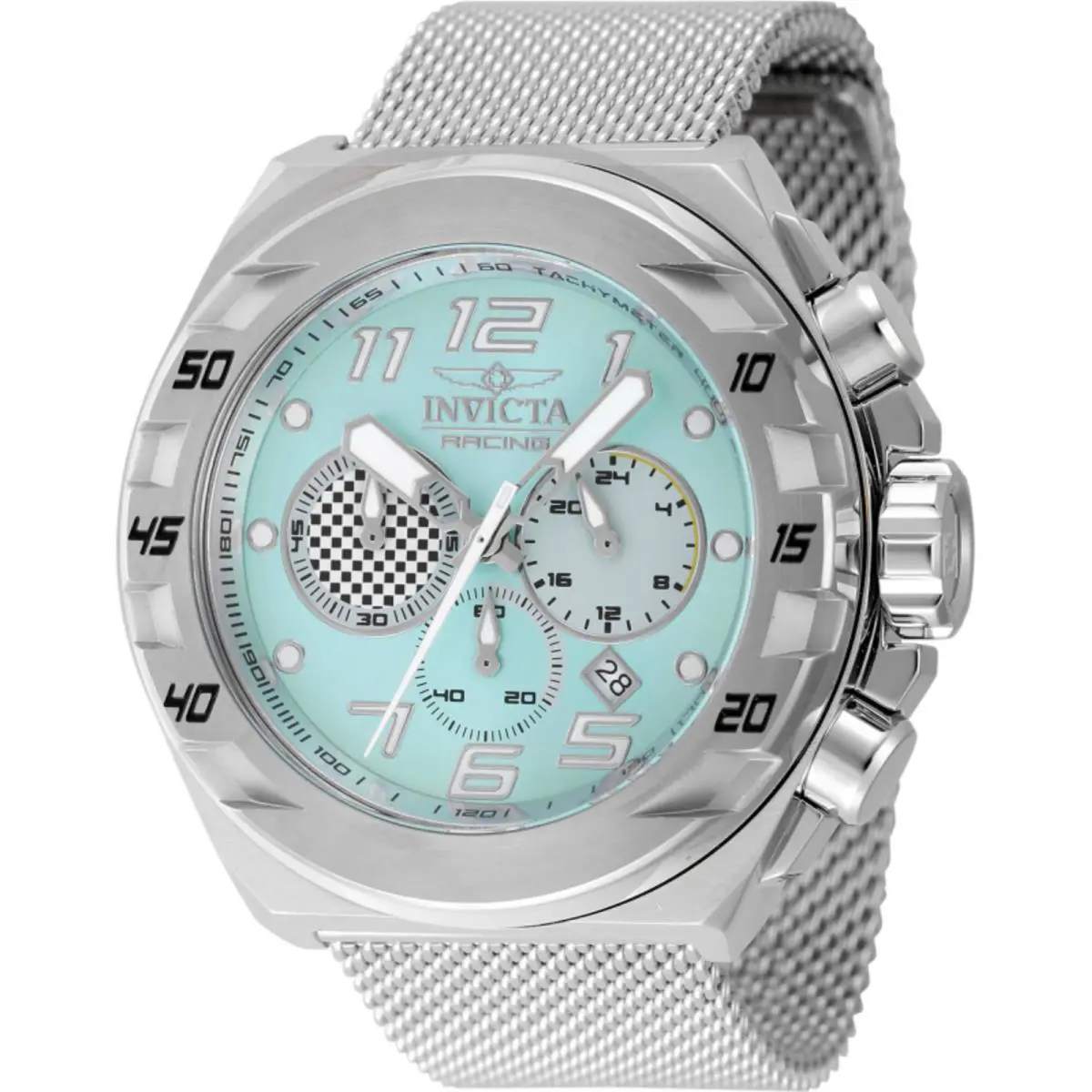 Invicta Racing Men`s 48mm Turqoise Blue Dial Mesh Band Chronograph Watch 47202