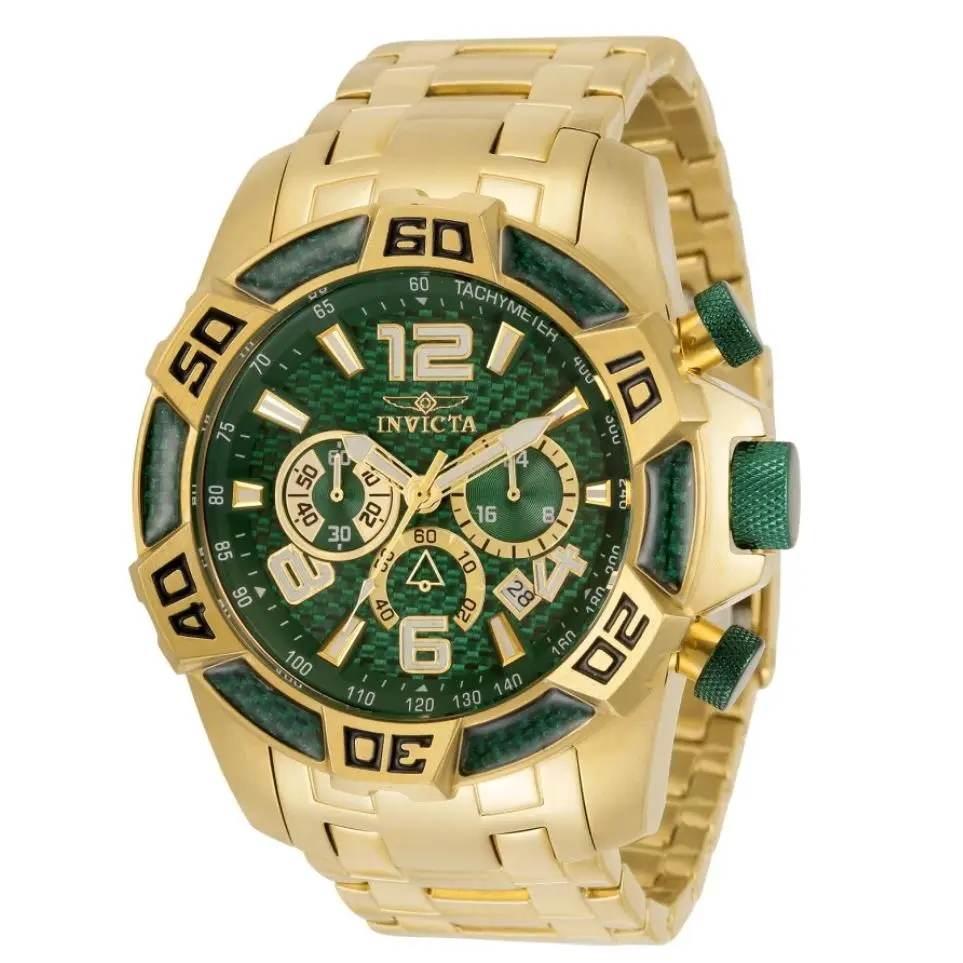 Pro Diver Scuba 50mm Green Dial Gold Carbon Fiber Chronograph Watch by Invicta