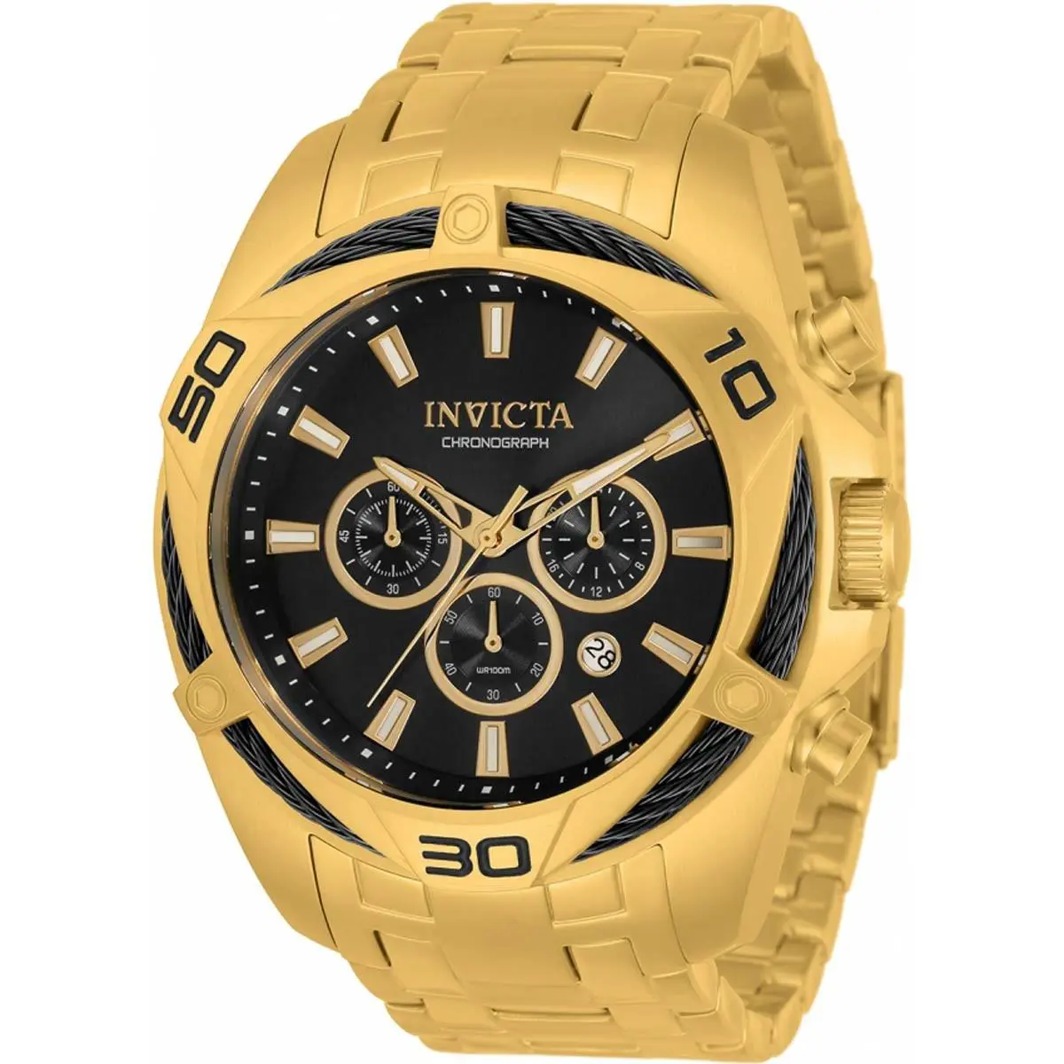 Invicta Men`s Watch Bolt Quartz Chronograph Black and Gold Dial Bracelet 34119