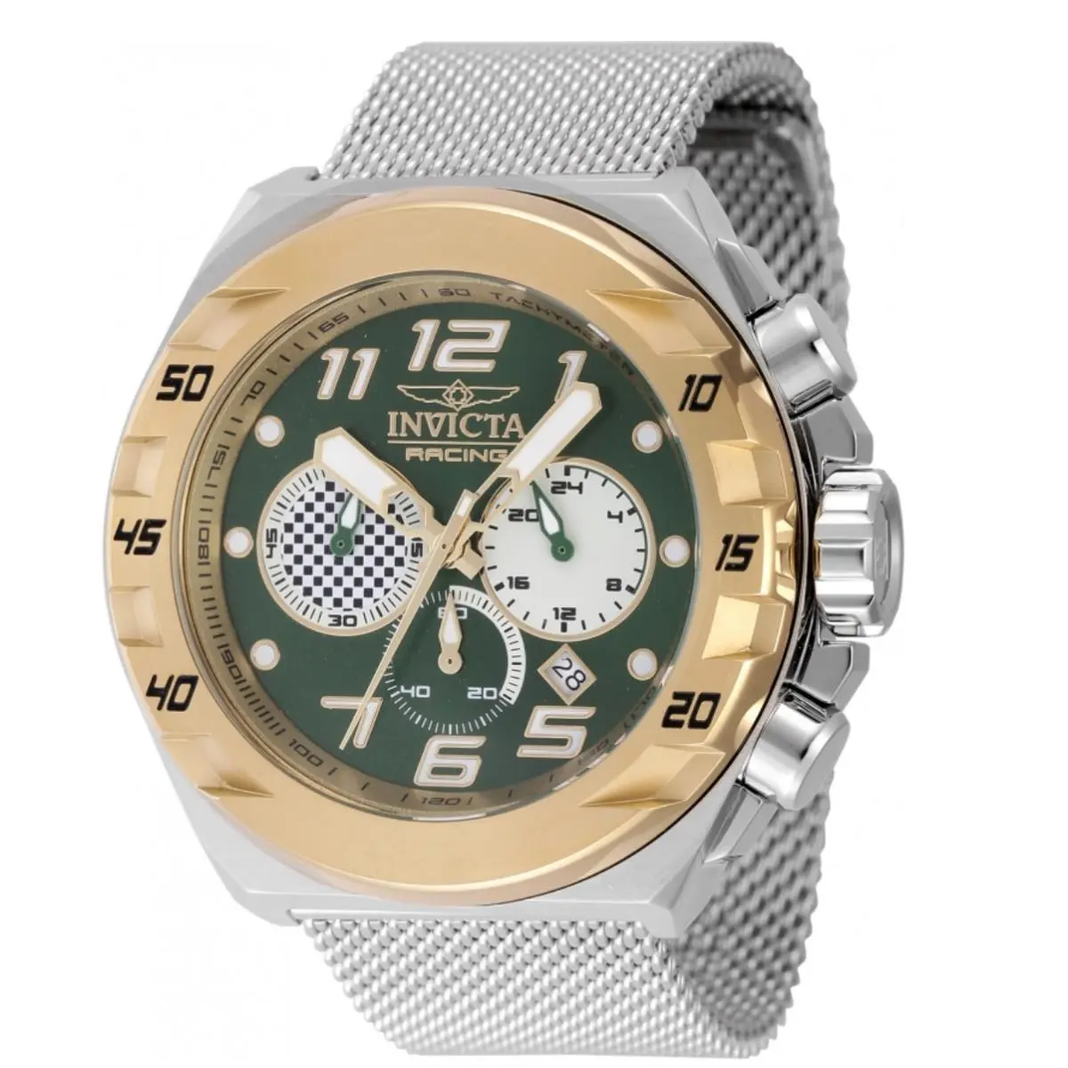 Racing Men`s 48mm Green and Gold Mesh Bracelet Chronograph Watch 47205 by Invicta