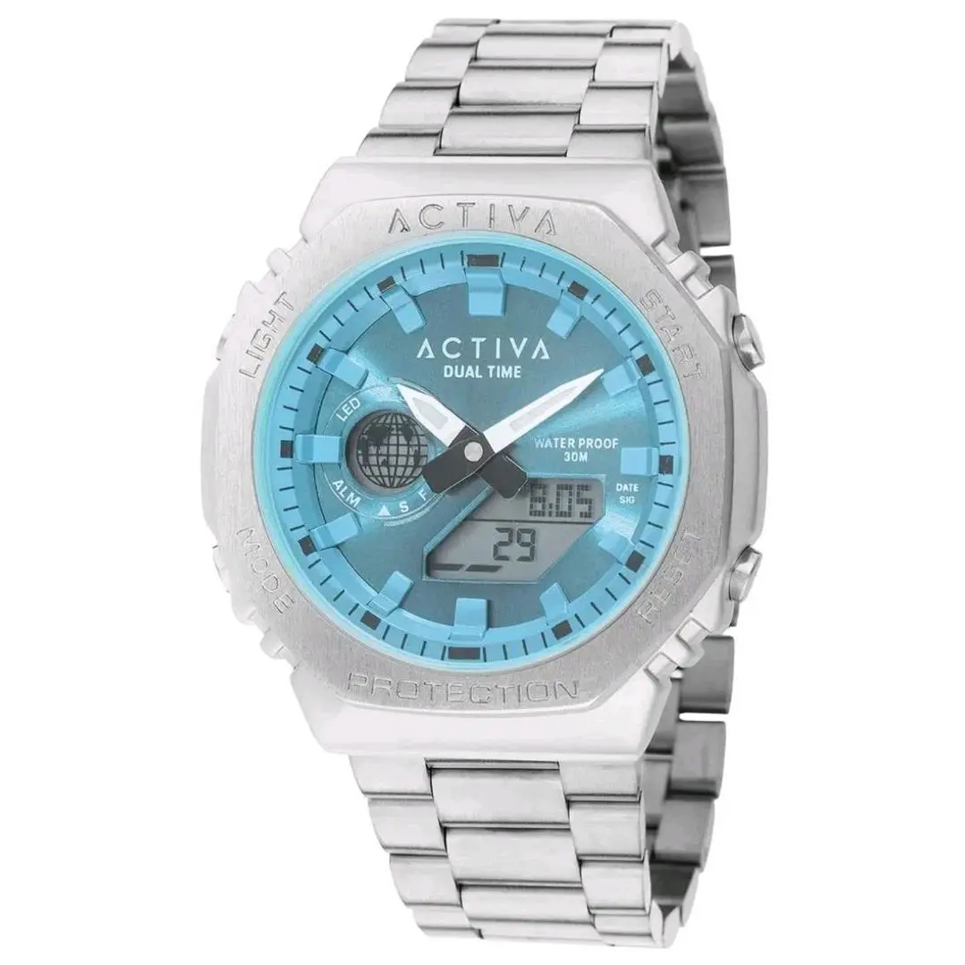 Activa Signal X Invicta Digital Watch 45.5mm Silver Lite Blue ACWM423-003