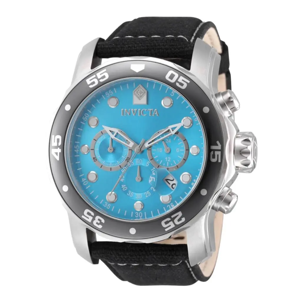 Invicta Pro Diver Blue Dial Gunmetal Men`s 48mm Black Leather Chrono Watch 49835