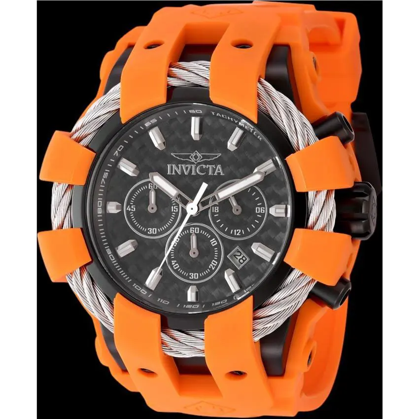 Invicta Men`s Bolt Chrono Watch 50MM Case Orange Tone Black Carbon Fiber Dial