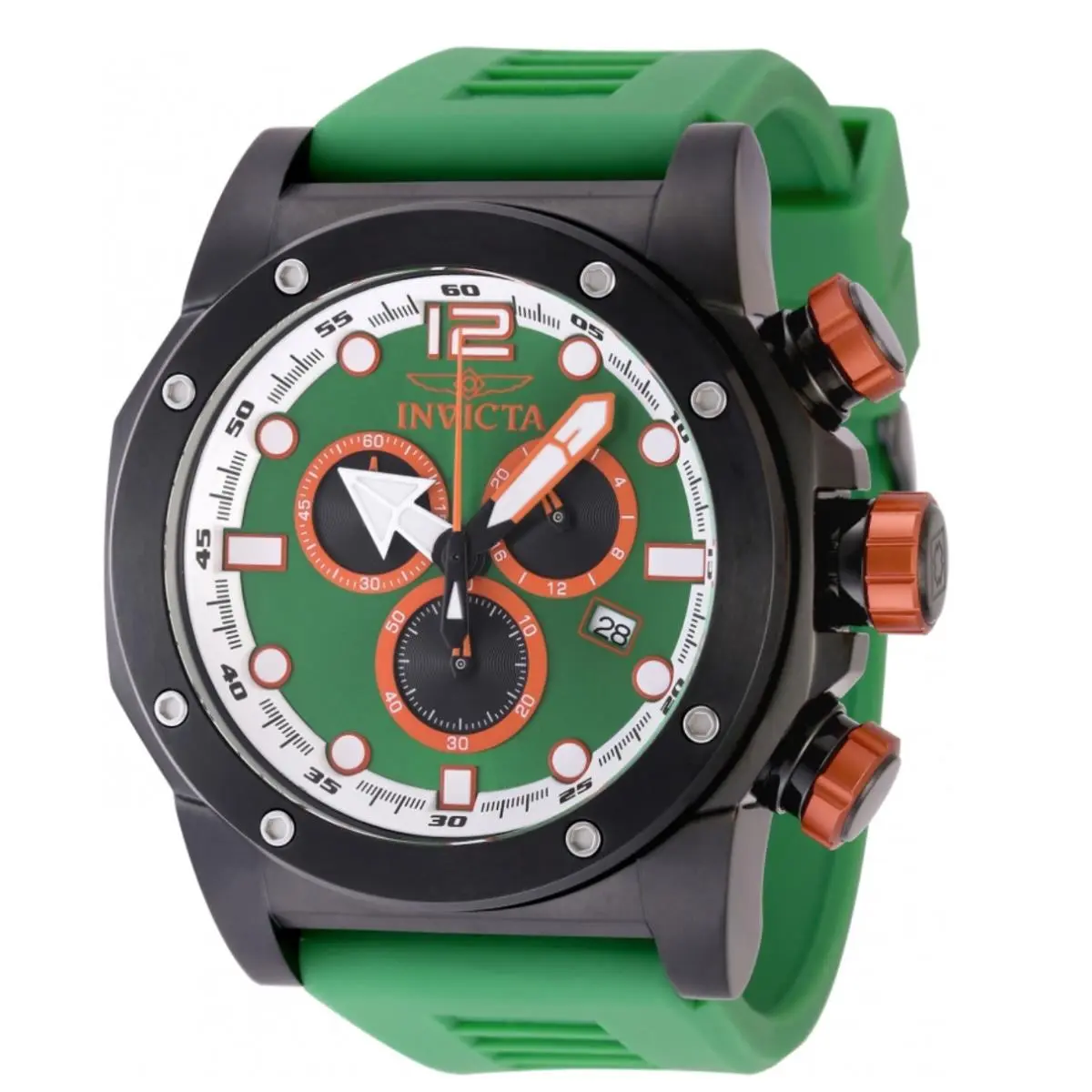 Invicta Sea Hunter Veridian Force Gen IV Men`s 52mm Fly-back Chrono Watch 48981 - Dial: Black, Green, Orange, White, Band: Green, Bezel: Black, Silver