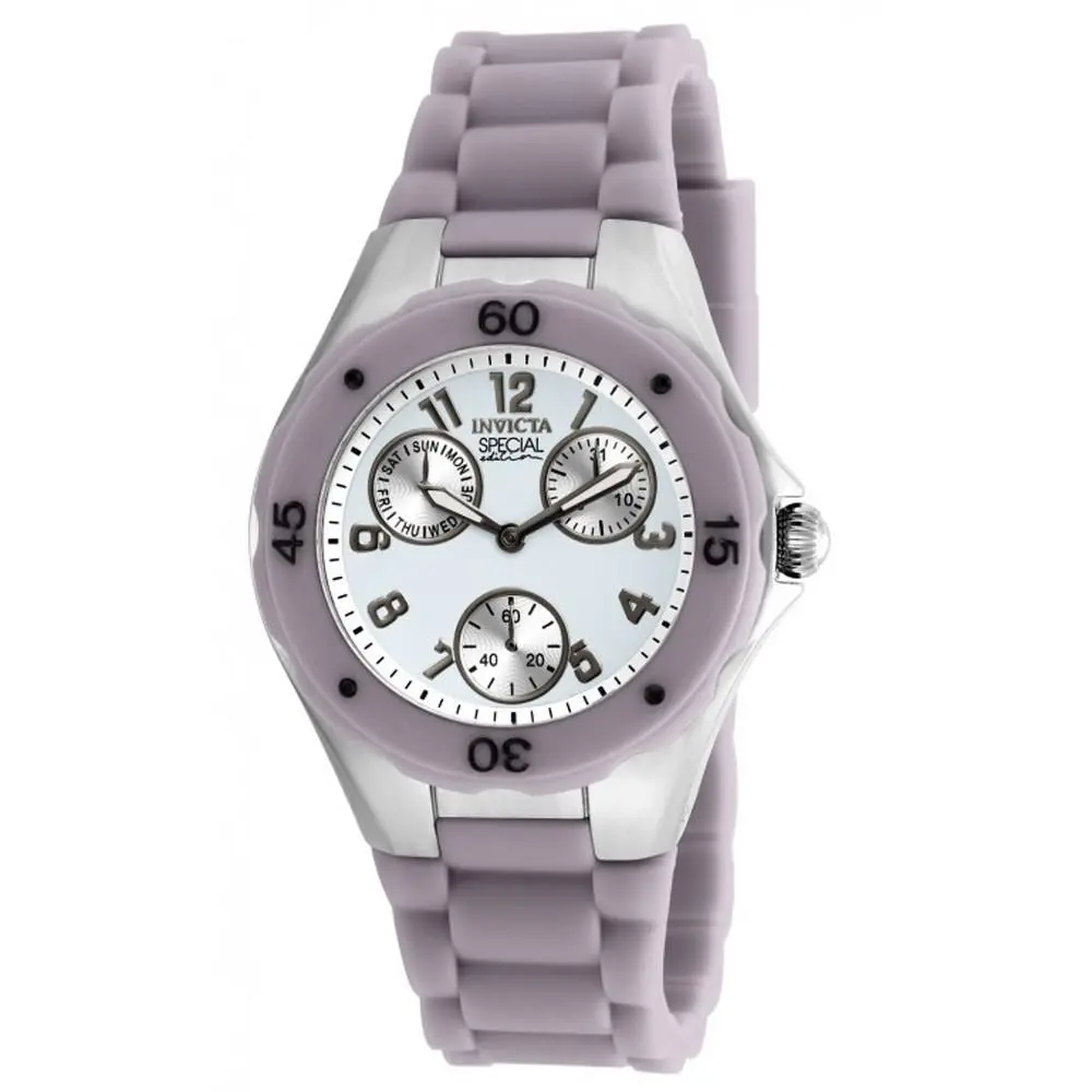 Invicta 18794 Lady`s Day Date White Dial Grey Silicone Strap Watch
