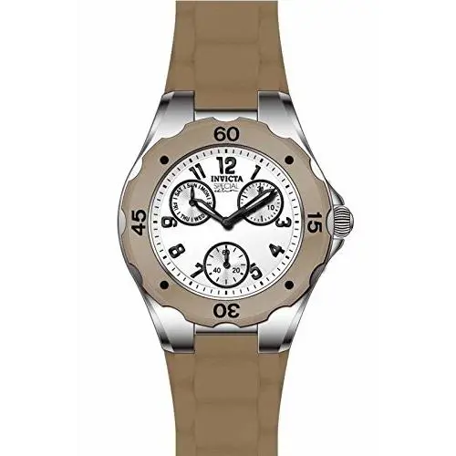 Invicta Angel Multi-function White Dial Brown Silicone Ladies Watch 18794 - Dial: White, Band: Brown
