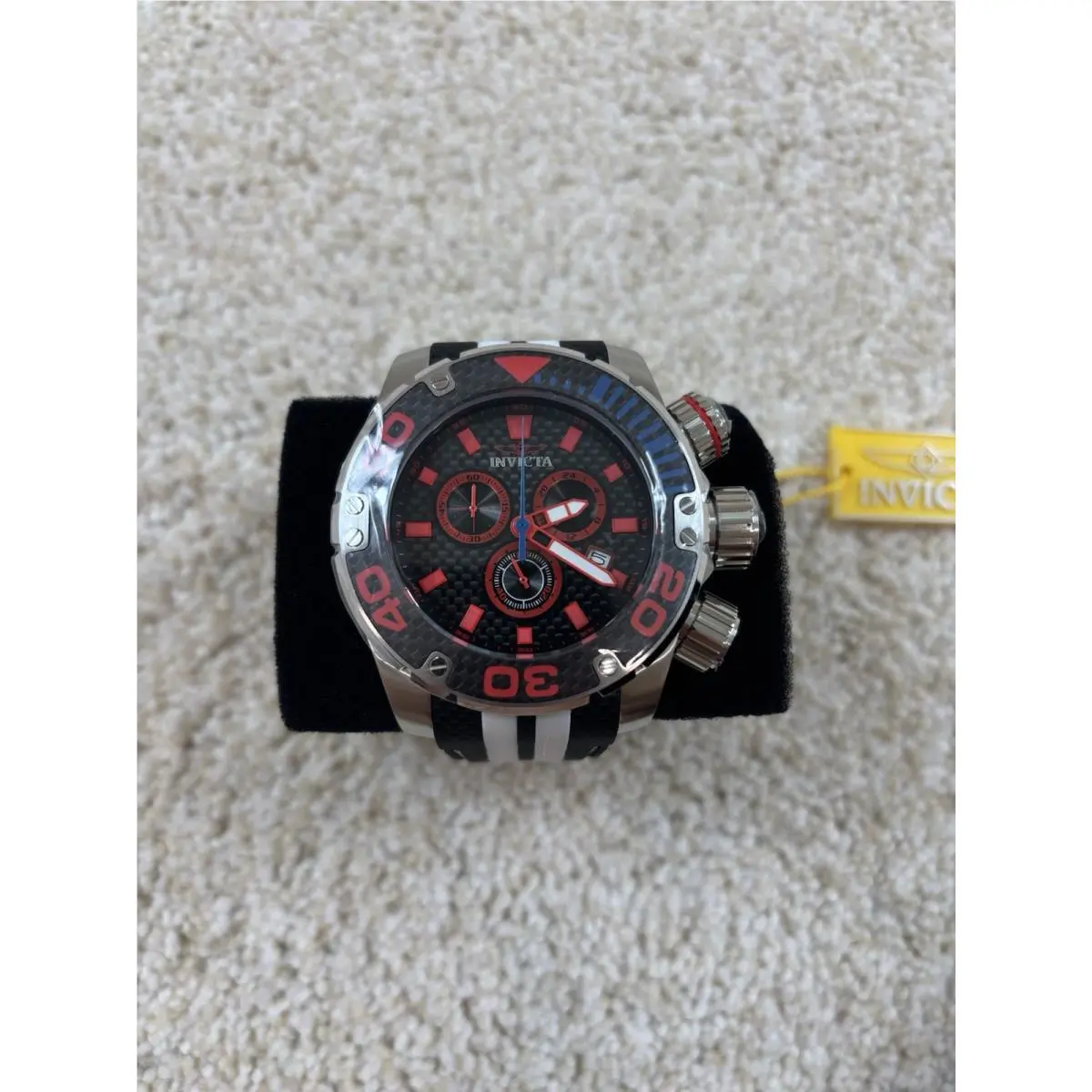 Invicta Sea Hunter Mens Watch Chrono Quartz 48992 Black White Blue Red 52mm