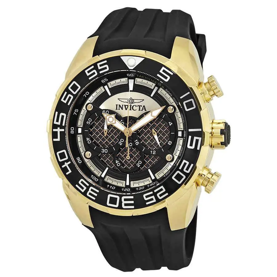 Invicta Speedway Chronograph Black Dial Men`s Watch 26301 - Dial: Black, Band: Black, Bezel: Yellow Gold-plated