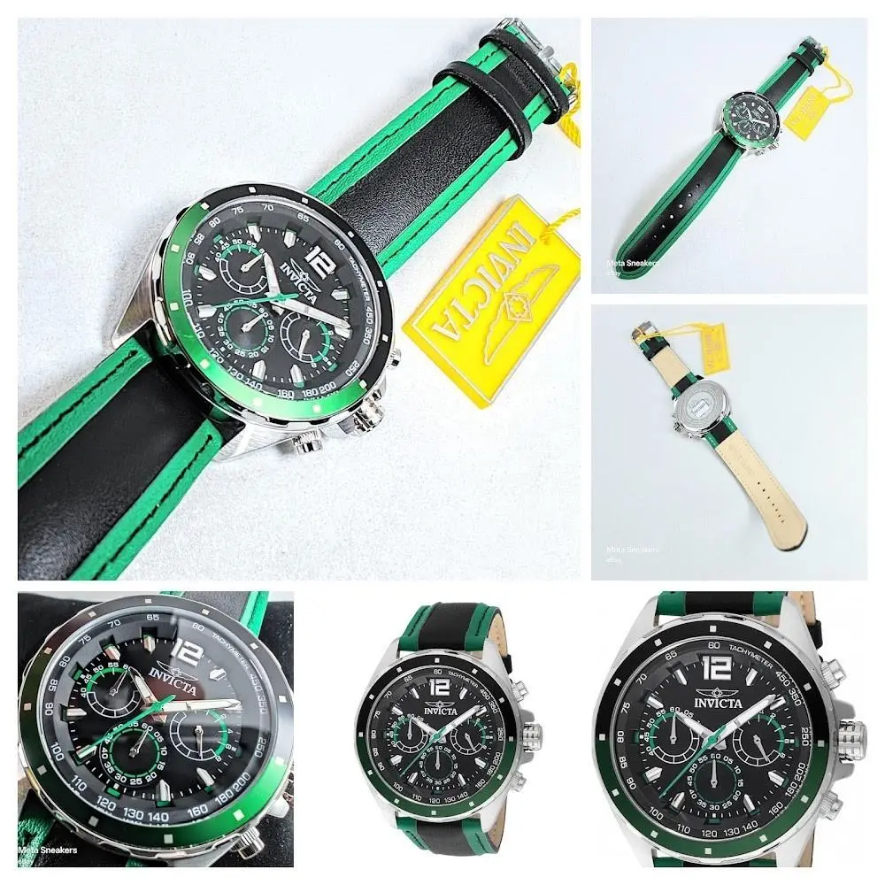 Invicta Watch Racing Vector Green Black Stainless Steel Leather 44 mm 49359