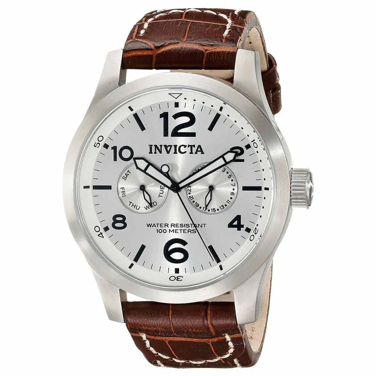 Invicta 0765 Men`s I-force Brown Leather Strap Silver Dial Watch - Dial: Silver, Band: Brown
