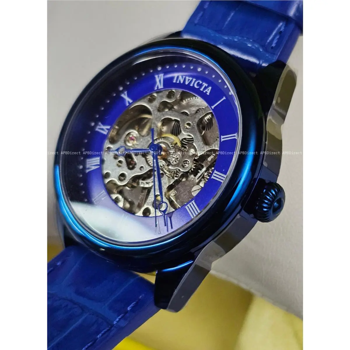 Invicta Specialty Mechanical Skeleton Blue Case Leather Mens Watch