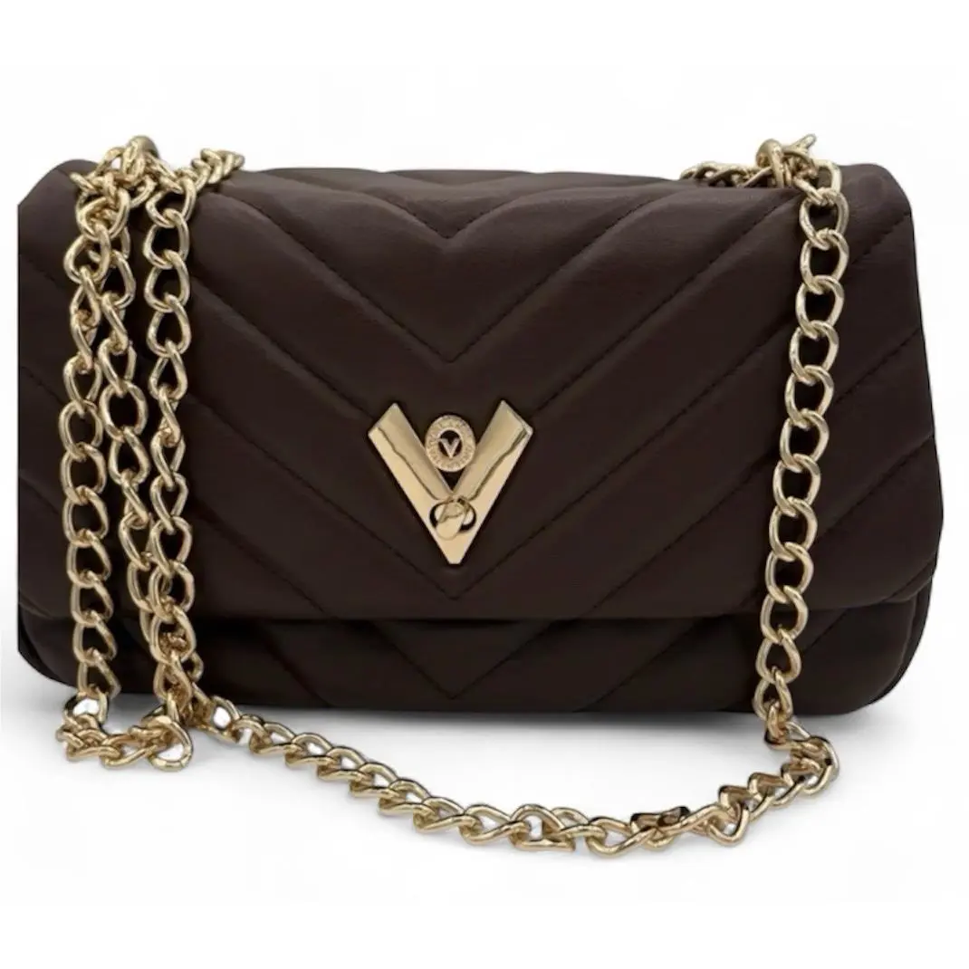 Valentino Orlandi Brown Quilted Designer Bag Purse Gold Chain Strap