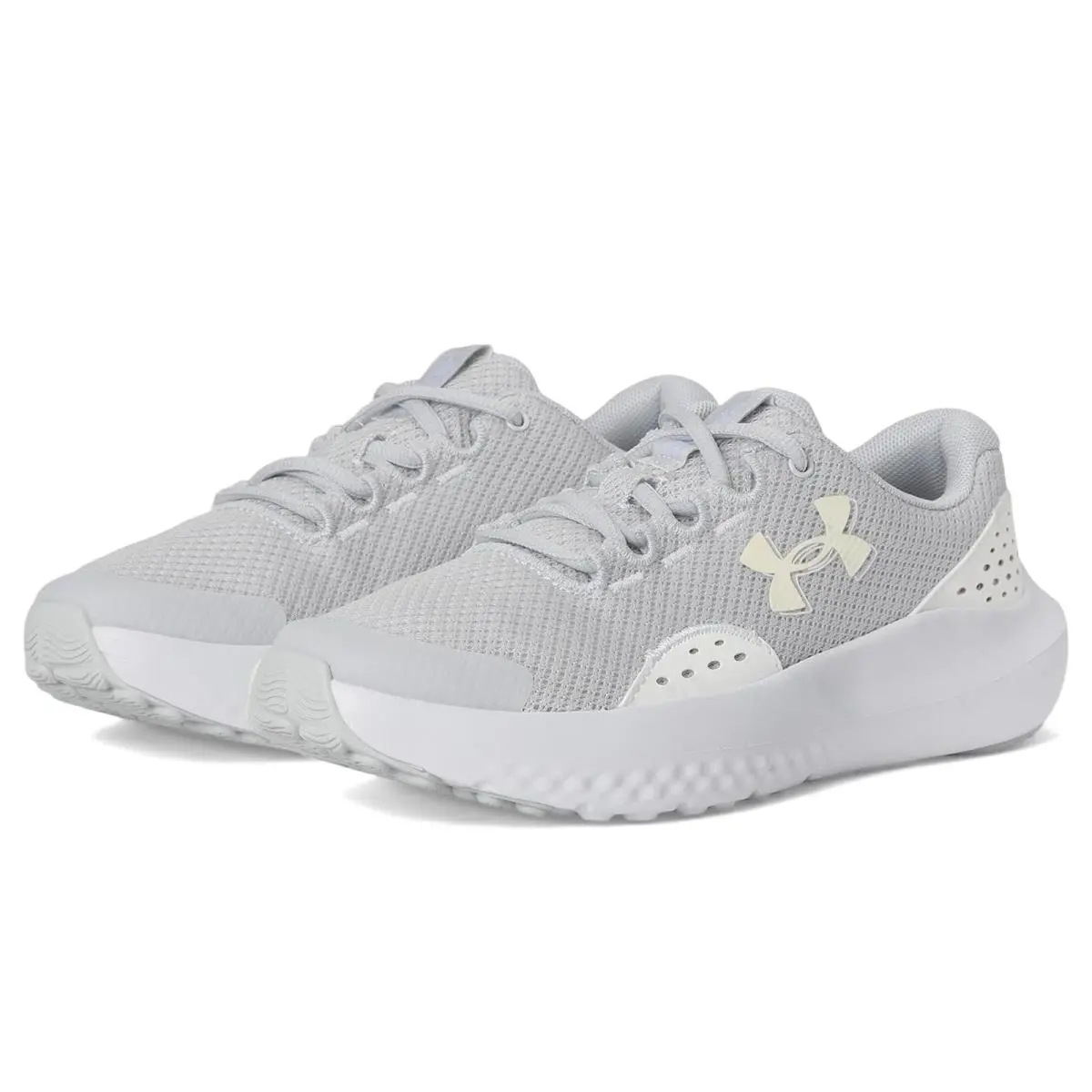 Girl`s Shoes Under Armour Kids Surge 4 Sneakers Big Kid - Halo Gray/White/Iridescent