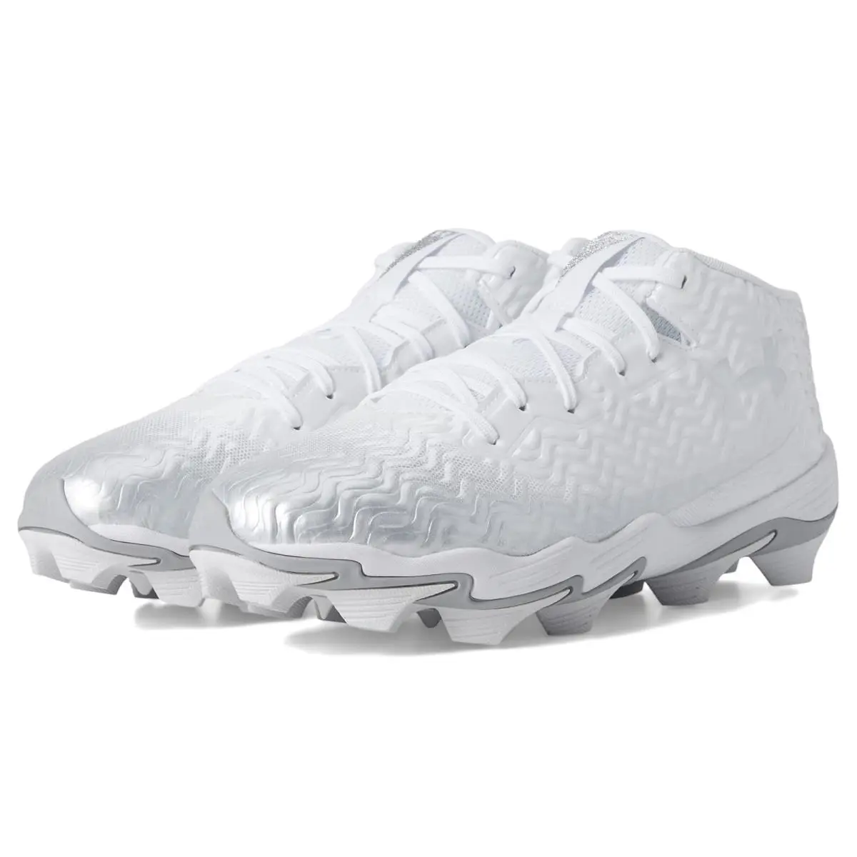 Man`s Shoes Under Armour Spotlight Hammer RM Football Cleats - White/Metallic Silver/Metallic Silver