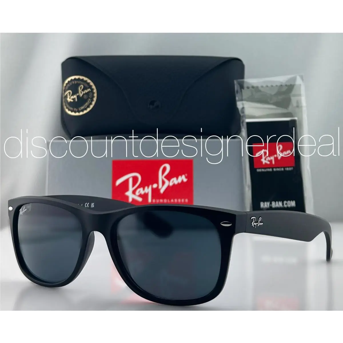 Ray-ban New Wayfarer Wayfarer RB2132 622/R5 Sunglasses Matte Black Frame Blue Lens