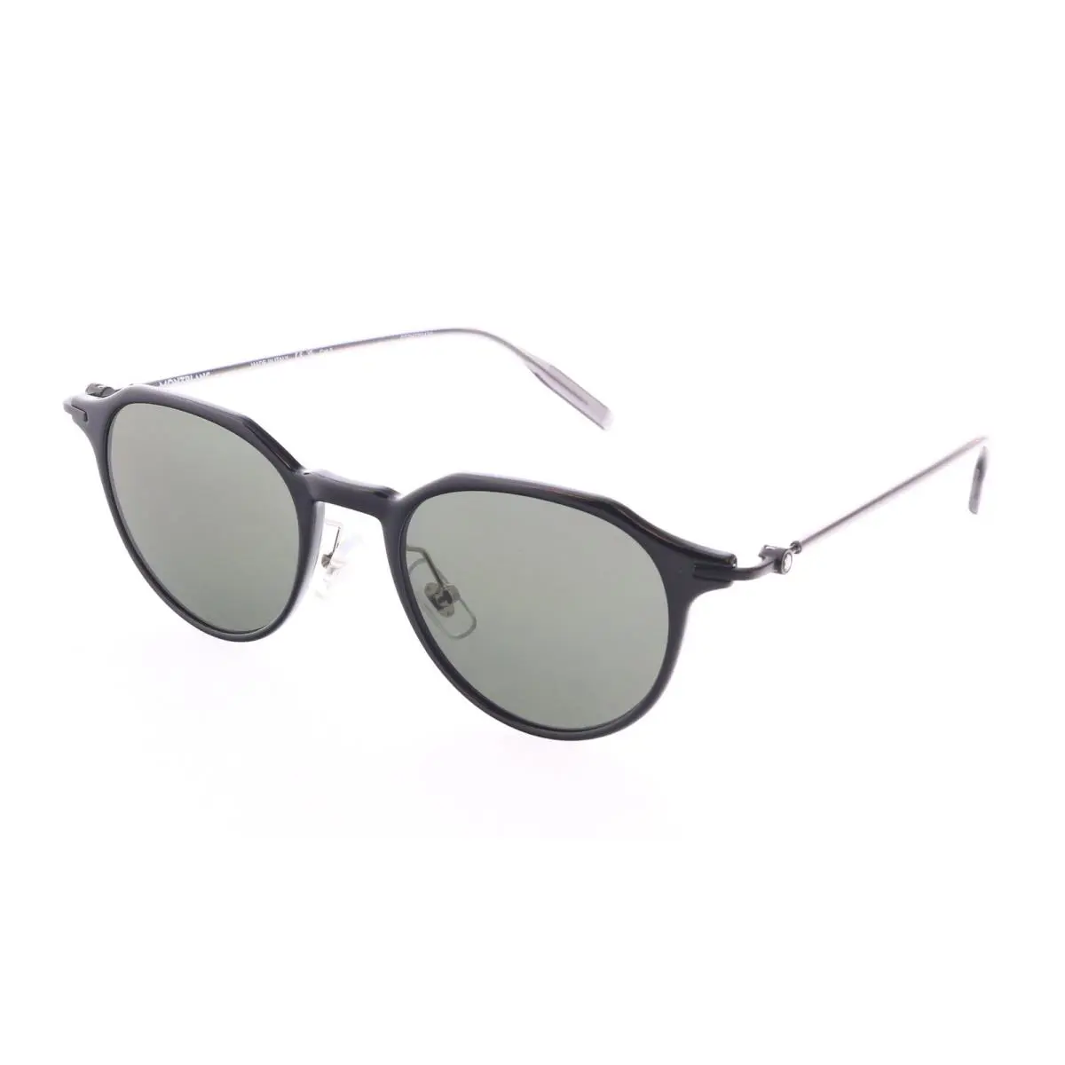 Montblanc MB0355S-001 Black Round Sunglasses Retro Metal Temple Design