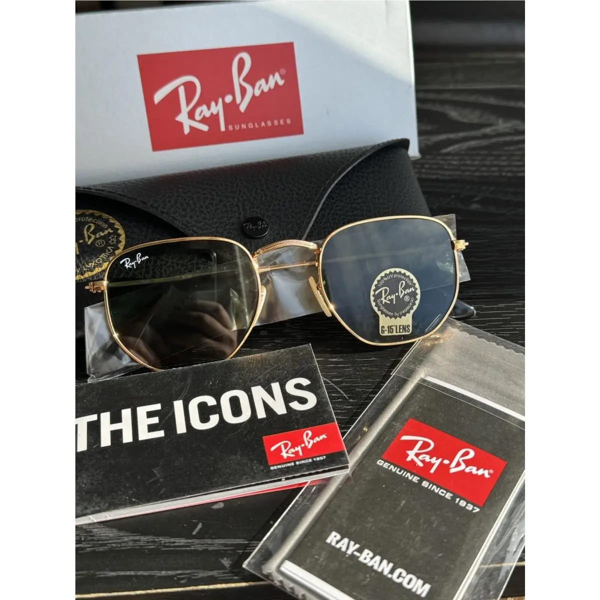 Ray-ban Hexagonal Gold Frame/ Brown G15 51mm RB3548 by Ray-Ban