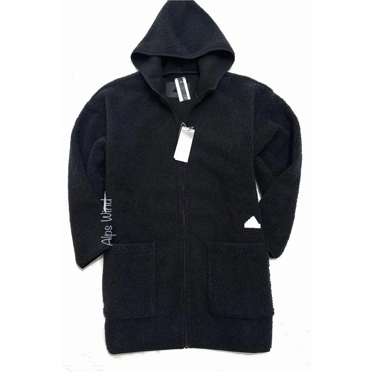 Adidas Polar Fleece Long Hooded Reversible Jacket Black Womens Sz.s HM2841