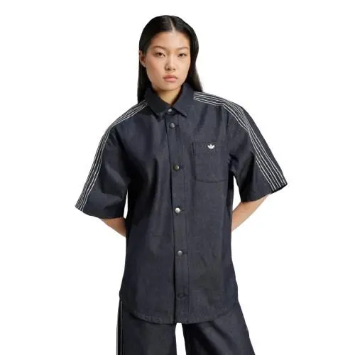 Adidas Originals Short Sleeve Denim Indigo Shirt JJ3146 Women`s Size Medium