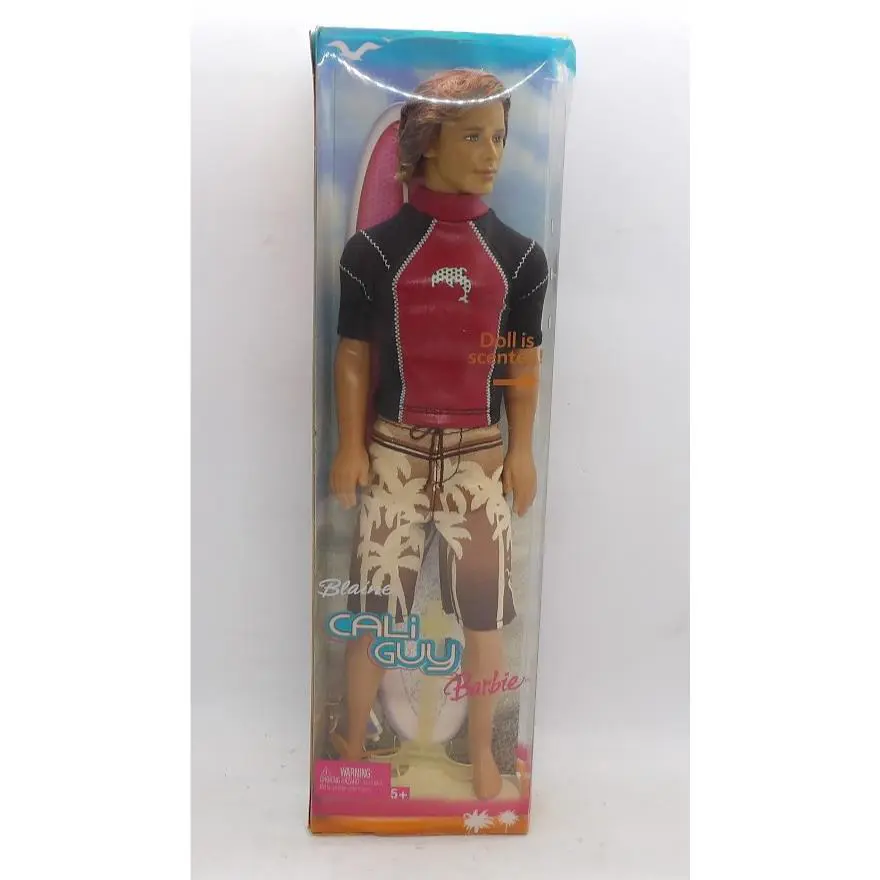 2004 Mattel Barbie Blaine Cali Guy Scented Doll w/ Surfboard Stand