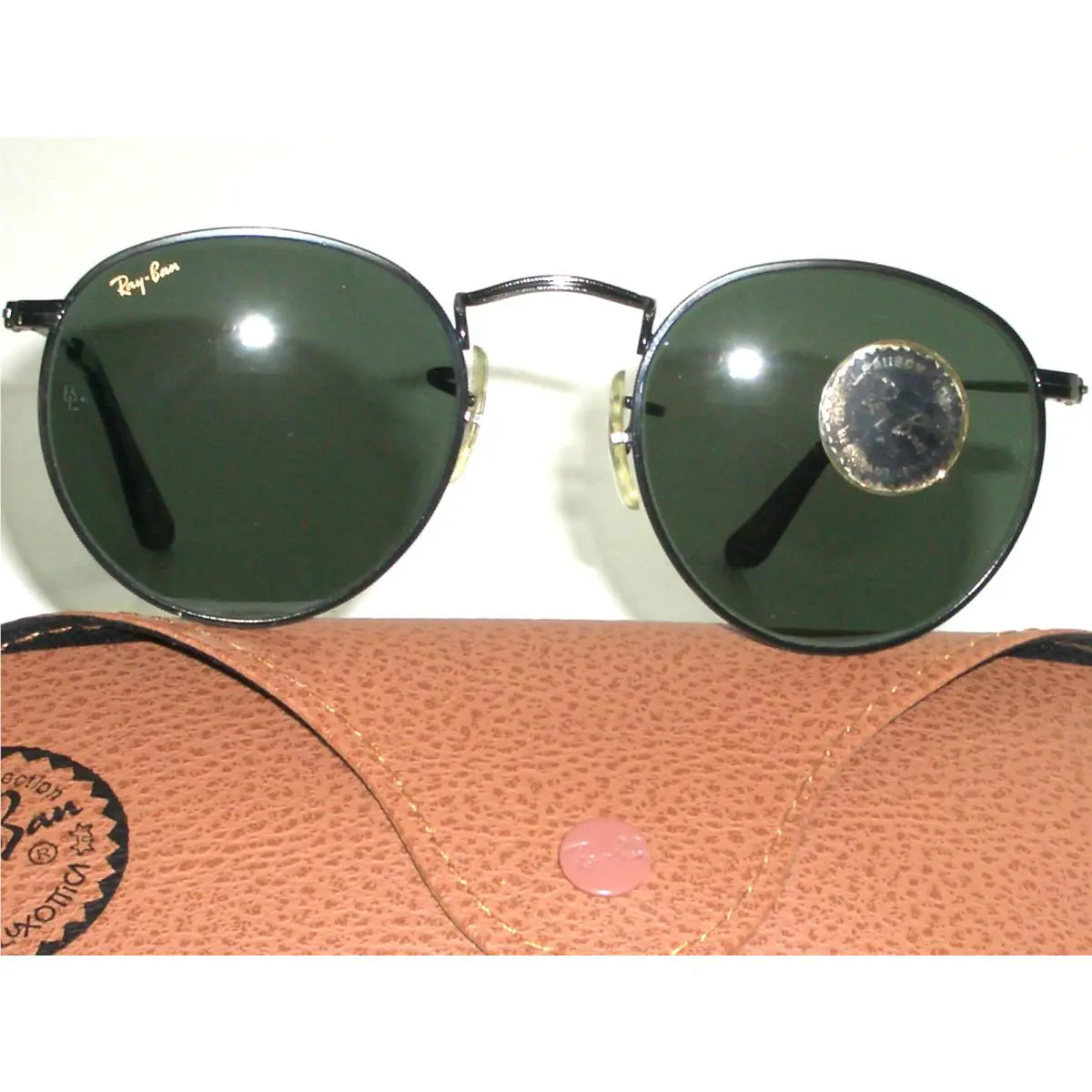 46mm Vintage B L Ray Ban W1574 Black Chrome G15 Round Aviator Sunglasses