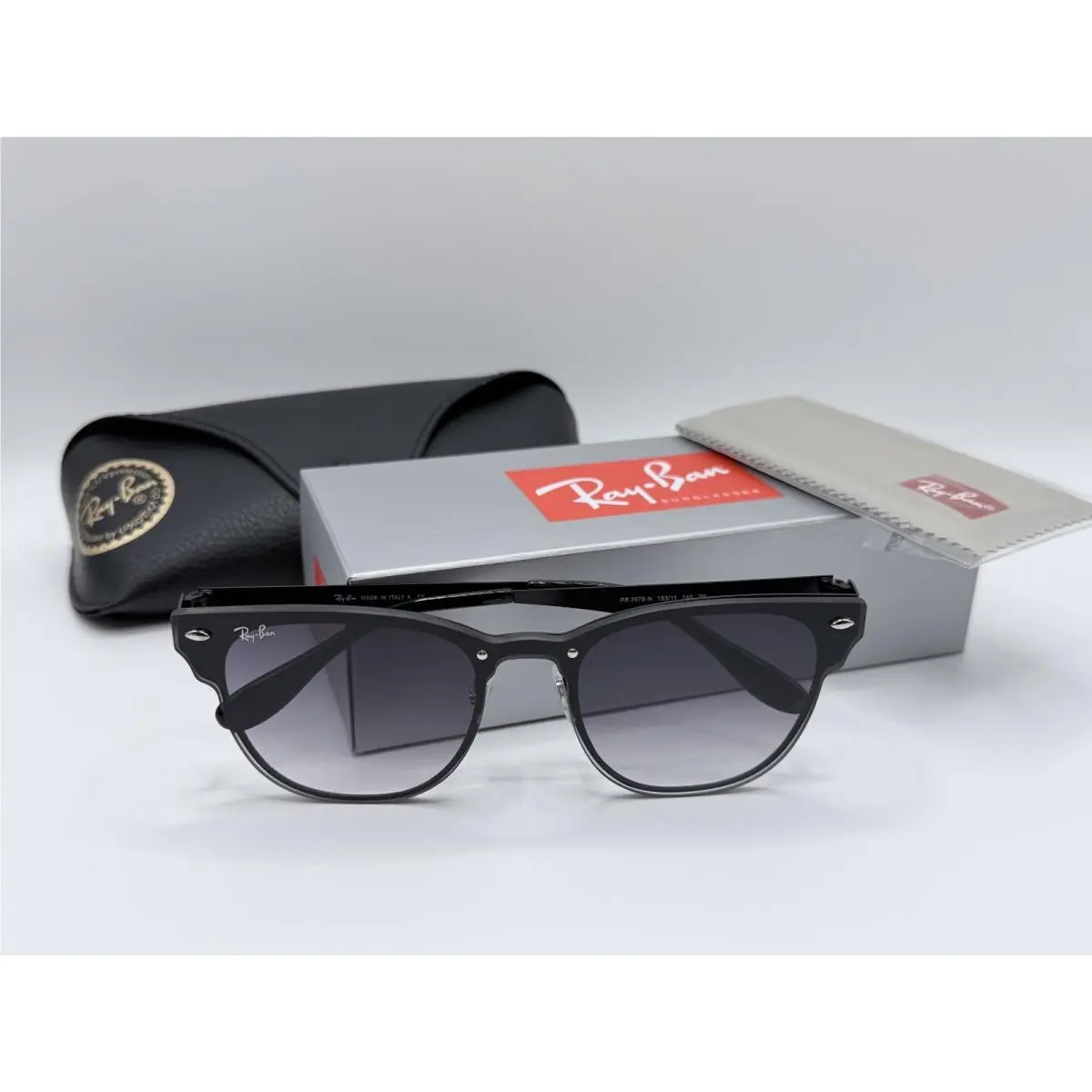 Ray-ban Sunglasses Blaze Clubmaster 3576 153/11 47mm Black/gradient Grey Lenses