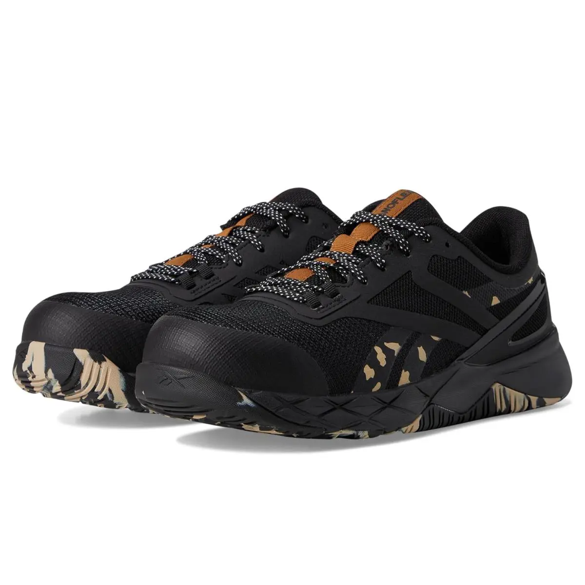 Woman`s Sneakers Athletic Shoes Reebok Work Nanoflex TR Work SD Comp Toe - Black/Camo/Brown