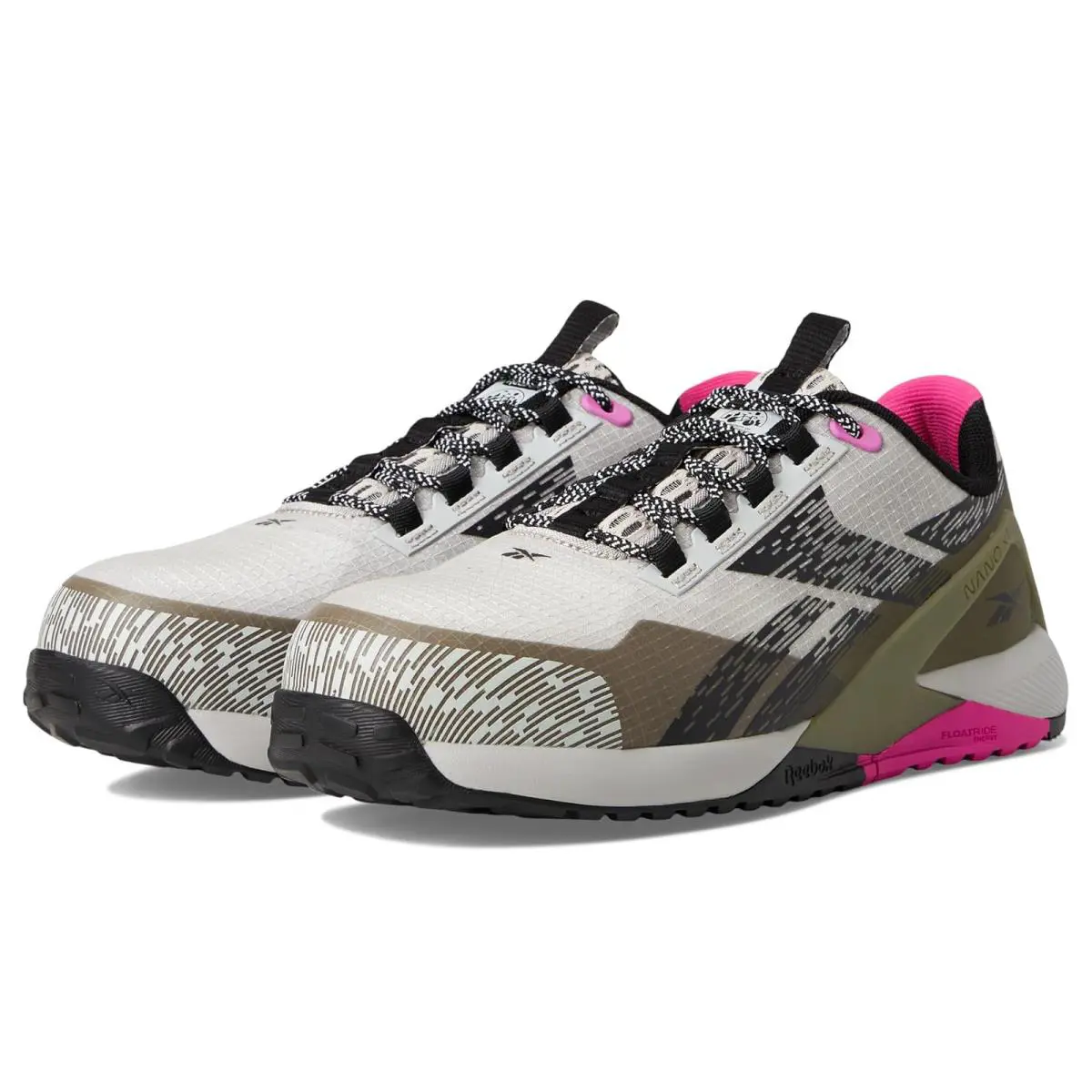 Woman`s Shoes Reebok Work Nano X1 Adventure Work EH Comp Toe - Silver/Army Green/Pink