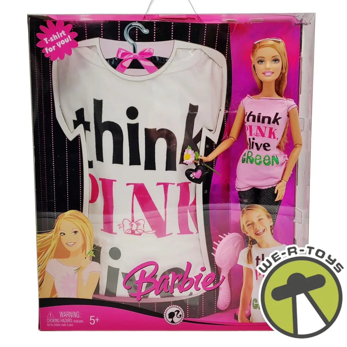 Barbie Summer Doll Think Pink Live Green Matching Shirt Set Mattel N0719