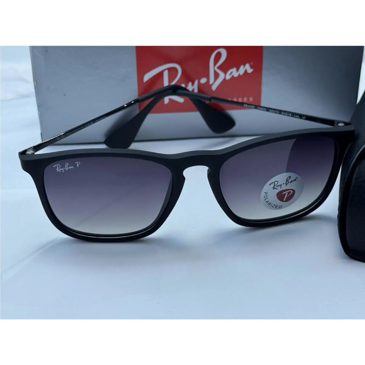 Ray-ban RB4187 622/T3 Chris Matte Black Polarized Grad Grey Sunglasses 54mm