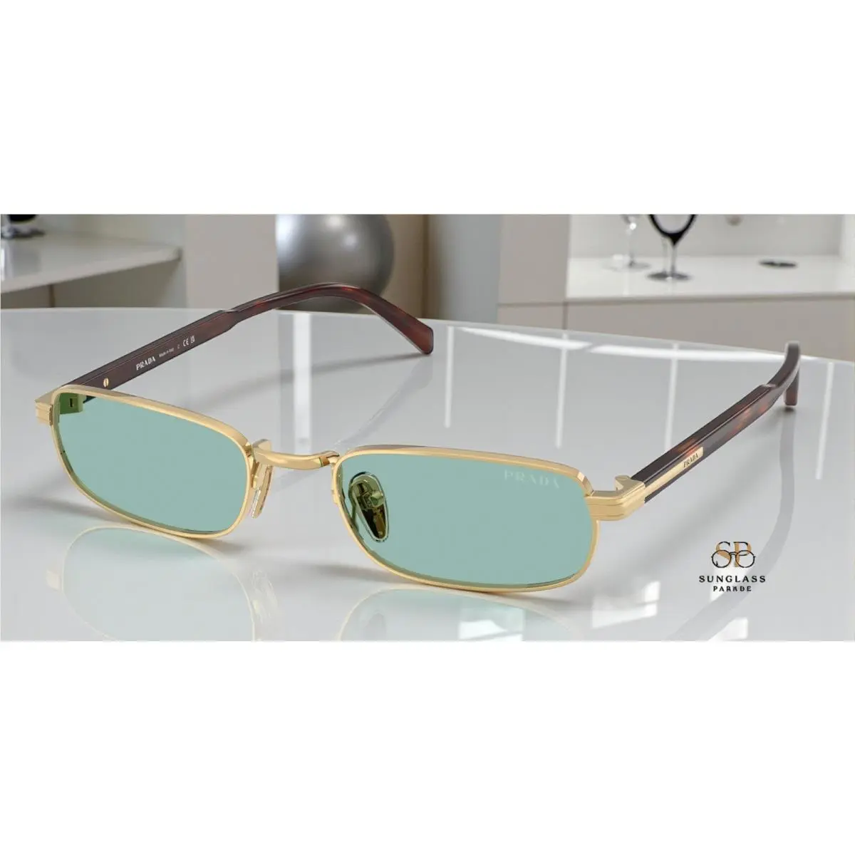 Prada PR B54S 5AK40K Gold Petrol Green 54 mm Men`s Sunglasses