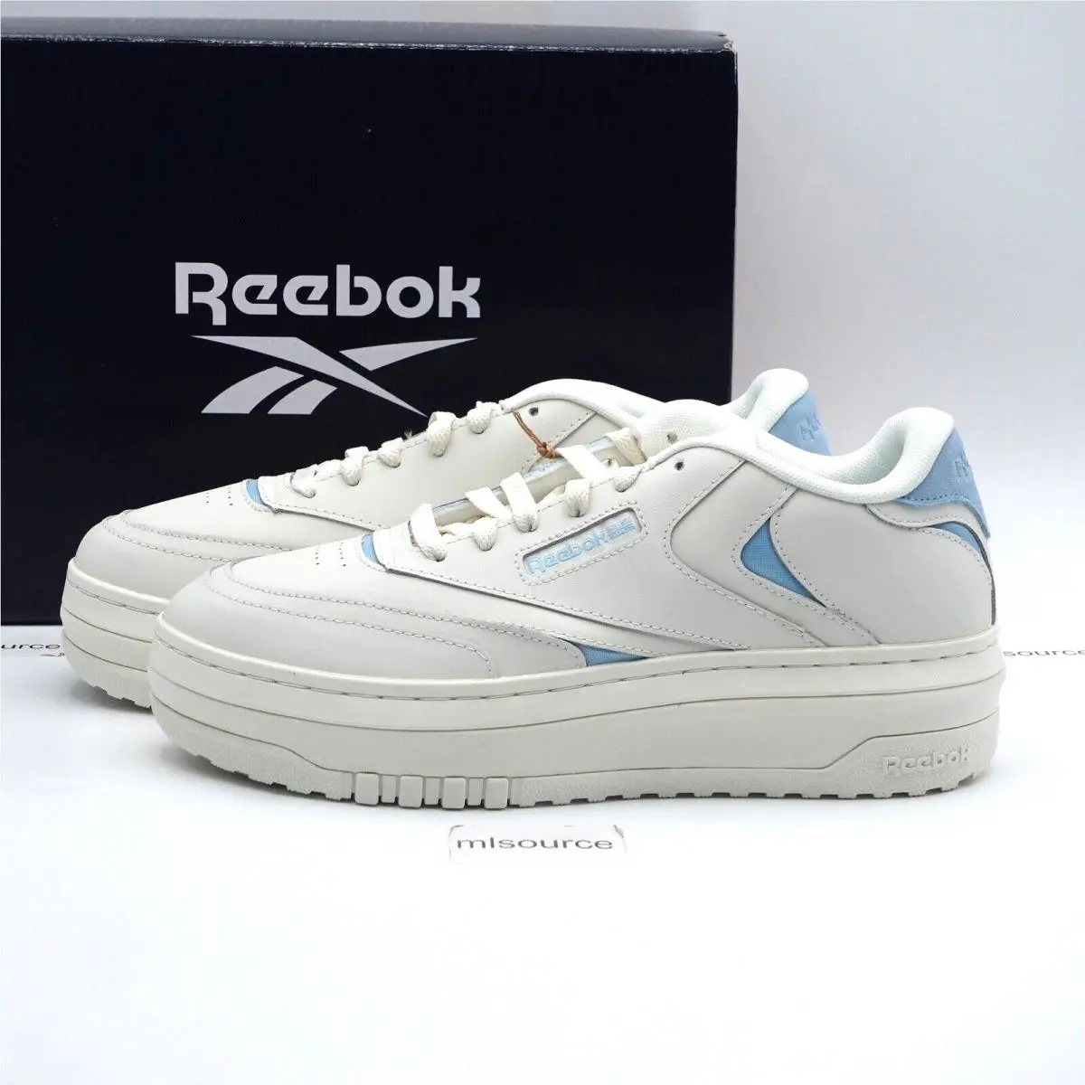 Size 11 Women`s Reebok Club C Extra Platform Leather Sneakers HQ2126 Chalk/blue